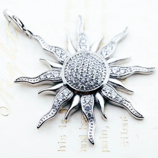 925 Sterling Silver and Zircon Stoned Sun Pendant Charm