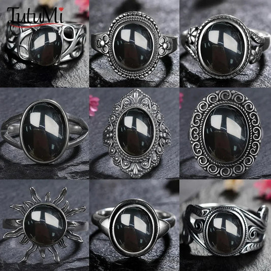 925 Sterling Silver Rings - Black Agate Collection - non-plated