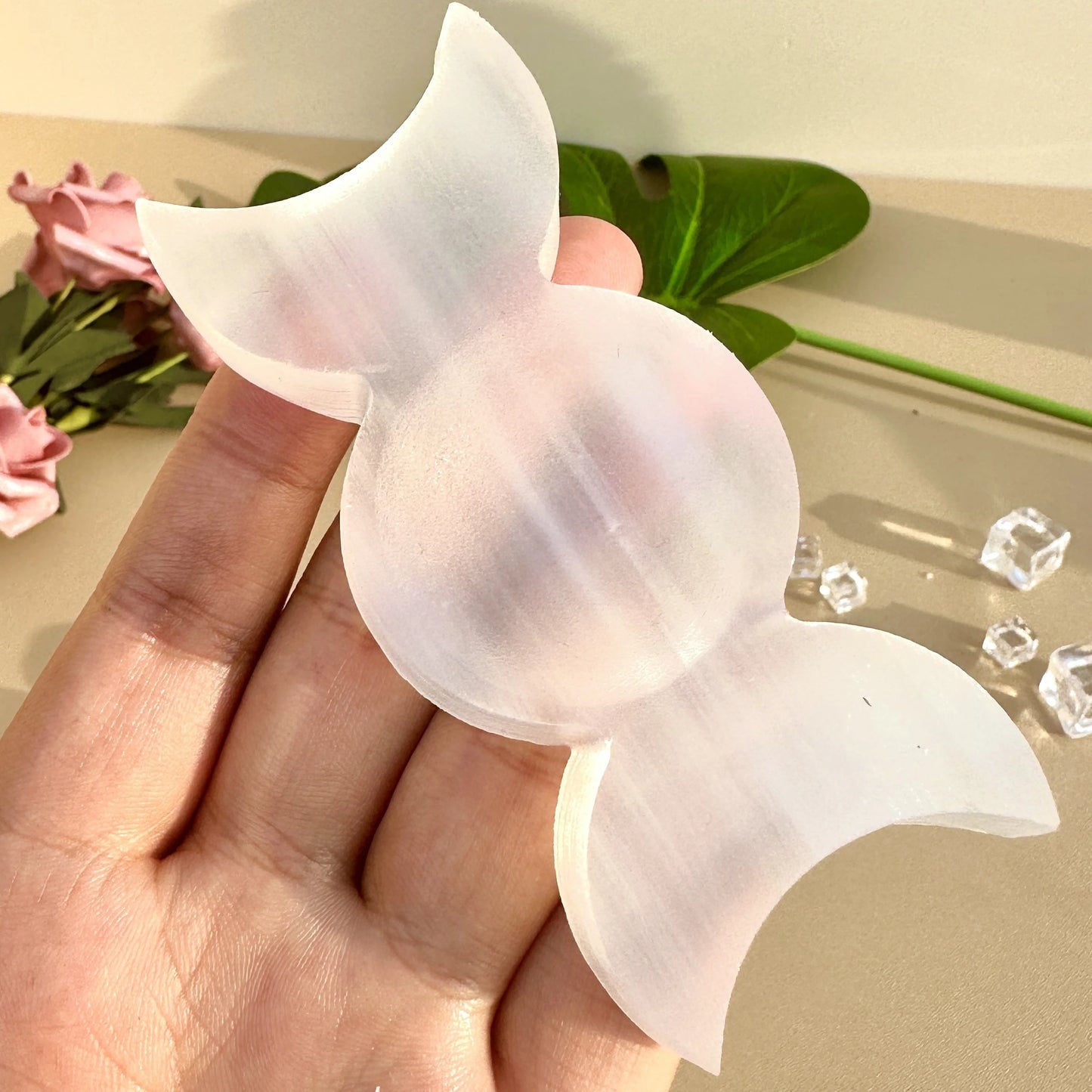 Triple Moon Selenite Crystal Charging Plate