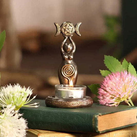 Goddess and Triple Moon Tealight Candle Holder