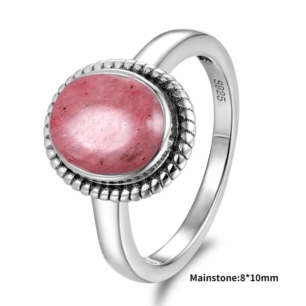 925 Sterling Silver Rings -  Rhodochrosite Collection - non-plated