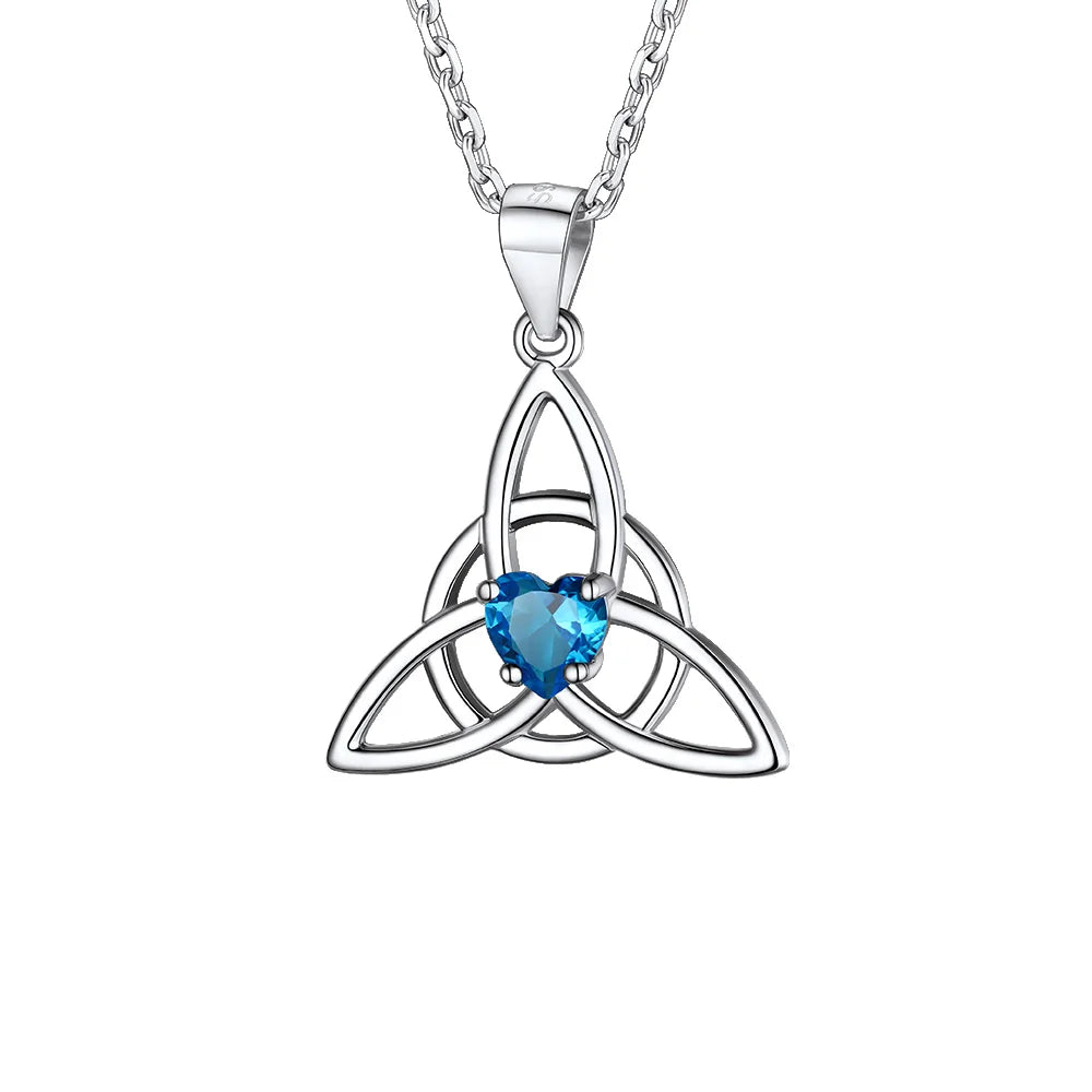 925 Sterling Silver Celtic Knot Birthstone Triquetra Necklace